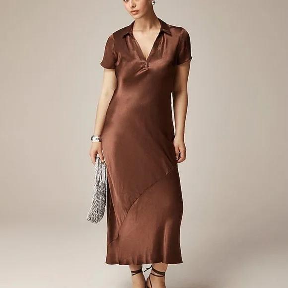 J. Crew | Dresses | J Crew Brown Maxi Slip Dress With Notched Collar |  Poshmark